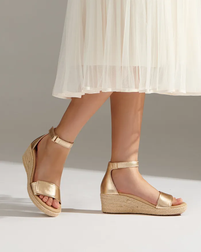 ABEO Footwear Riviera Ankle Sandal Light Gold Leather Women Sandals