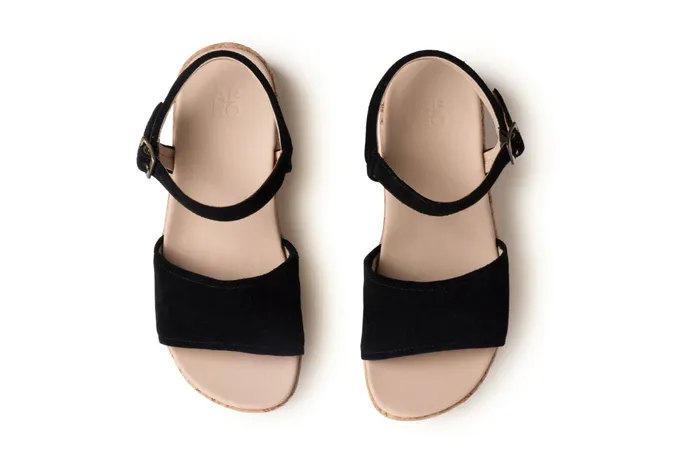 ABEO Footwear Solstice Buckle Sandal Black Suede Women Sandals