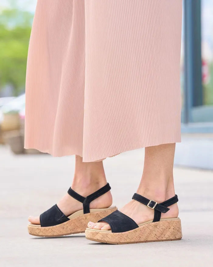 ABEO Footwear Solstice Buckle Sandal Black Suede Women Sandals