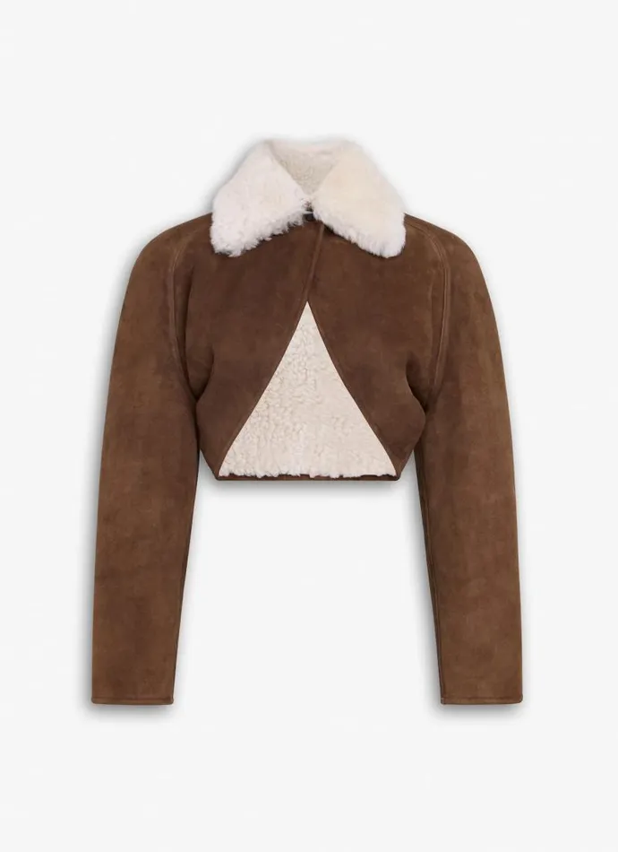 Alaa Coats and Jackets CARDI JACKET IN SHEARLING Whitebrown 8211 Women