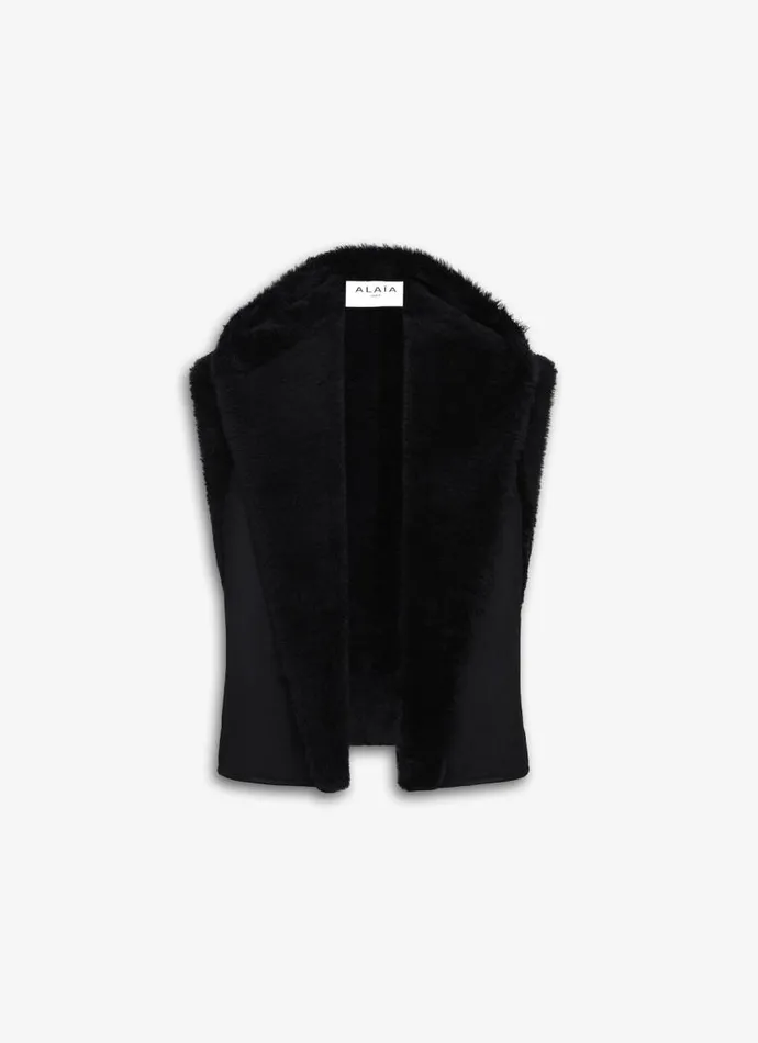 Alaa Coats and Jackets SHEARLING HOODED VEST Black 8211 Women
