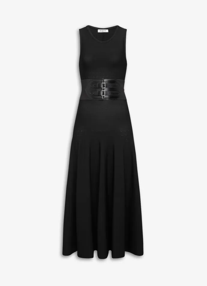 Alaa Dresses BELTED MIDI DRESS IN MAT VISCOSE KNIT Black 8211 Women