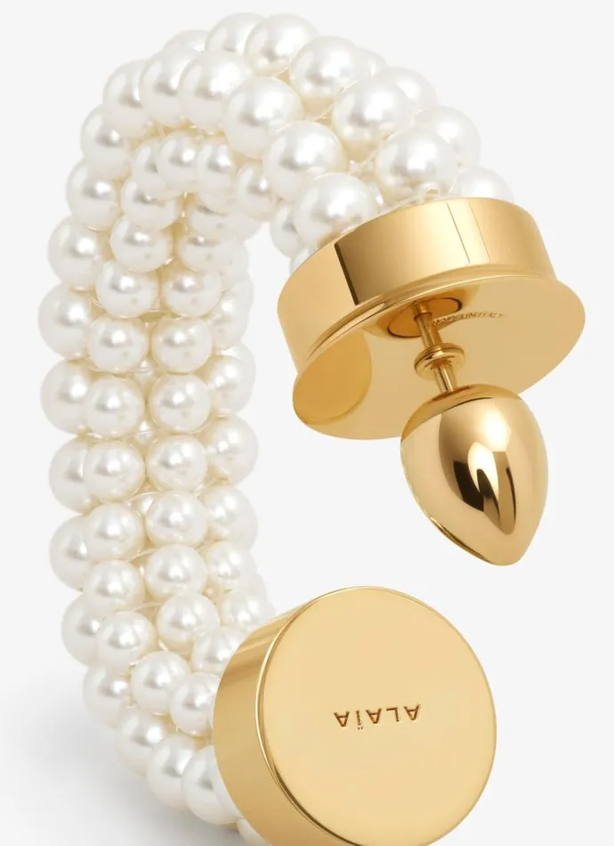 Alaa Jewels GRAPHIC PEARL HOOP EARRINGS White 8211 Women