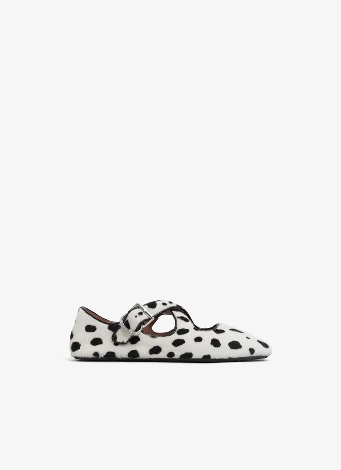Alaa La Ballerine CRISS CROSS BALLET FLATS IN DOTS HAIRCALF Whiteblack 8211 Women