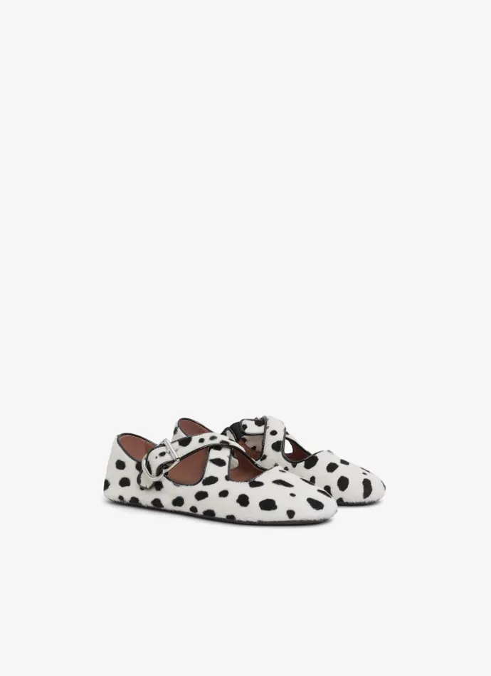 Alaa La Ballerine CRISS CROSS BALLET FLATS IN DOTS HAIRCALF Whiteblack 8211 Women