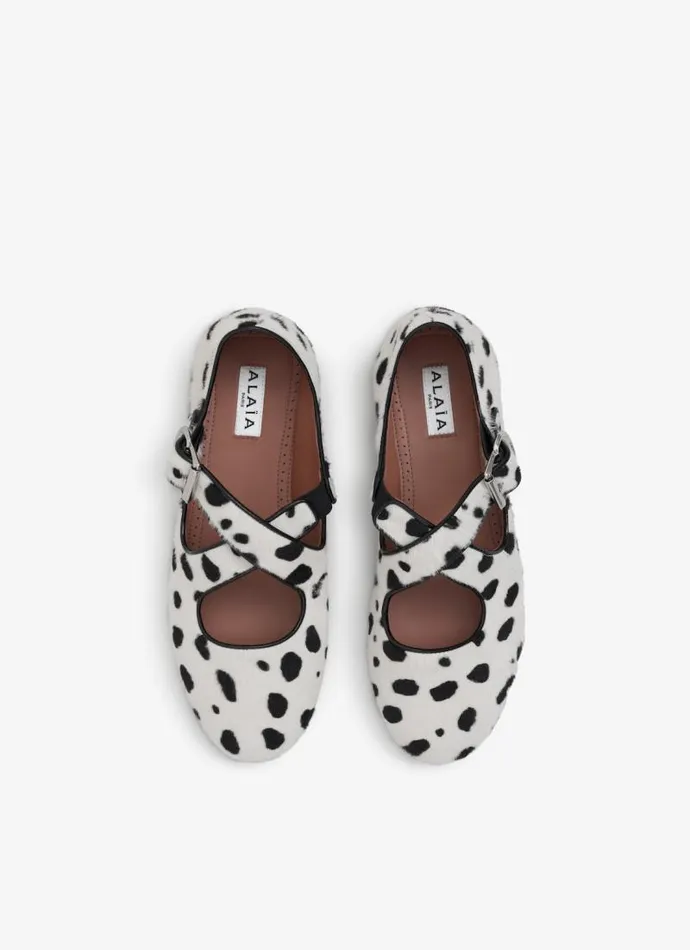 Alaa La Ballerine CRISS CROSS BALLET FLATS IN DOTS HAIRCALF Whiteblack 8211 Women