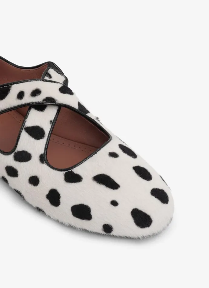 Alaa La Ballerine CRISS CROSS BALLET FLATS IN DOTS HAIRCALF Whiteblack 8211 Women