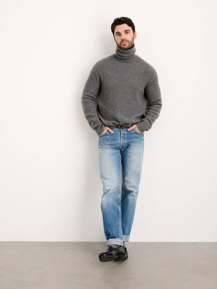 Alex Mill Sweaters Sweatshirts Judd Ribbed Turtleneck In Washed Cashmere Heather Pewter 8211 Men