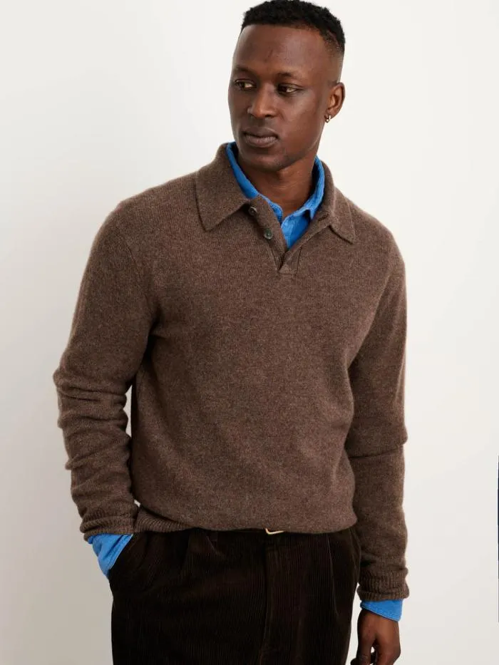 Alex Mill Sweaters Sweatshirts Polo Sweater In Washed Cashmere Heather Chocolate 8211 Men