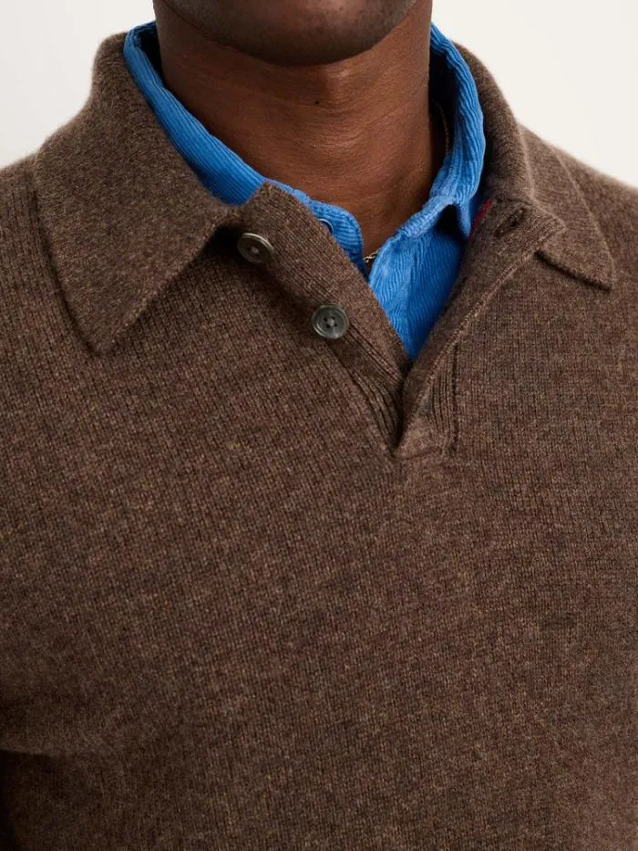 Alex Mill Sweaters Sweatshirts Polo Sweater In Washed Cashmere Heather Chocolate 8211 Men