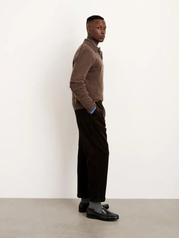 Alex Mill Sweaters Sweatshirts Polo Sweater In Washed Cashmere Heather Chocolate 8211 Men