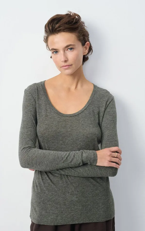 American Vintage Long Sleeve TShirts Women TShirt Jacksonville Melange Charcoal