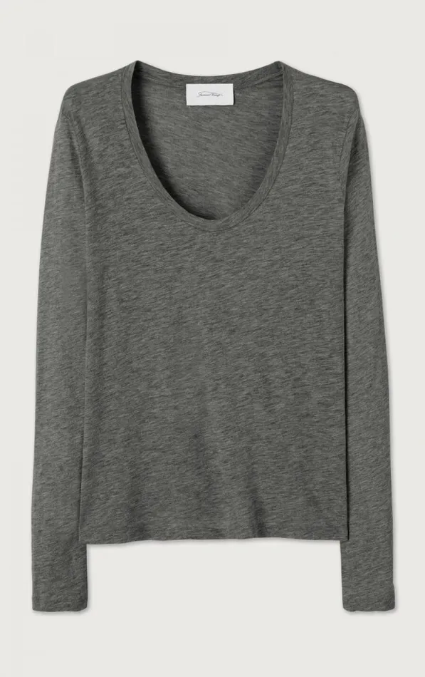 American Vintage Long Sleeve TShirts Women TShirt Jacksonville Melange Charcoal American Vintage Long Sleeve TShirts Women TShirt Jacksonville Melange Charcoal