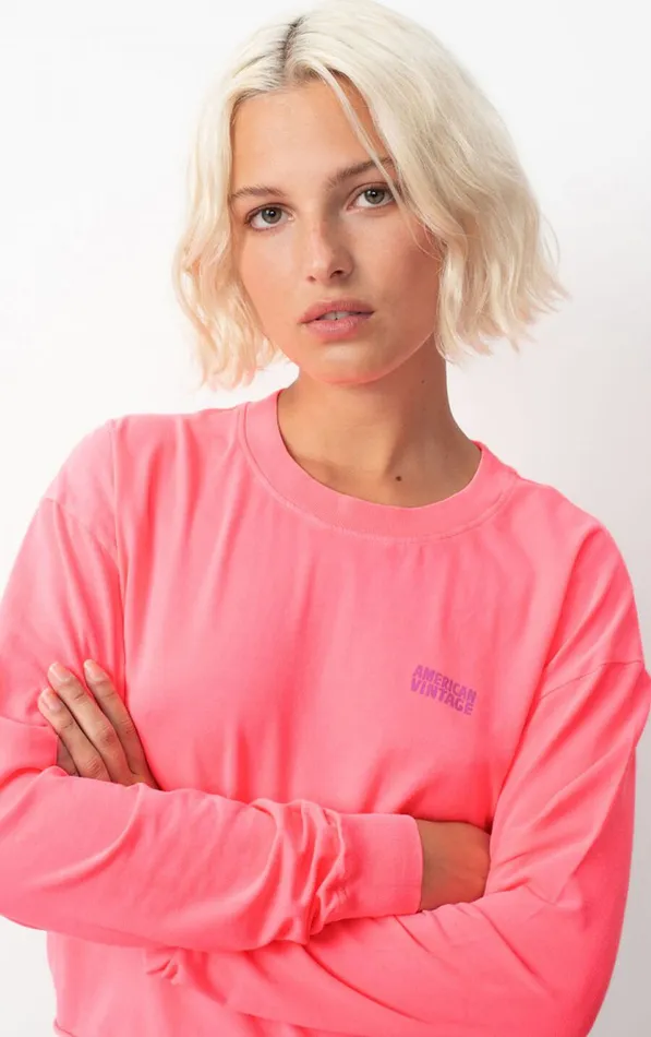American Vintage Long Sleeve TShirts Women TShirt Pymaz Fluorescent Hortensia