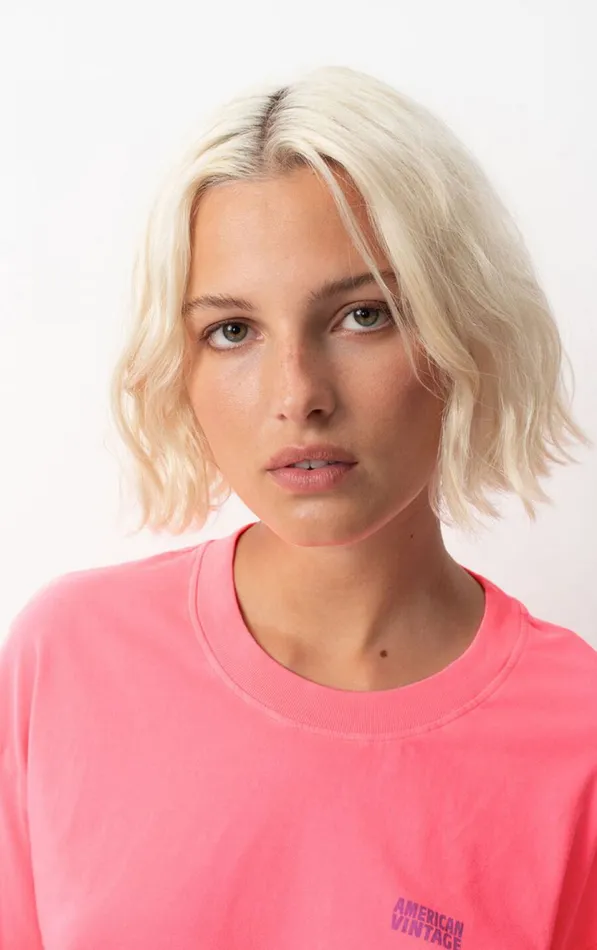 American Vintage Long Sleeve TShirts Women TShirt Pymaz Fluorescent Hortensia