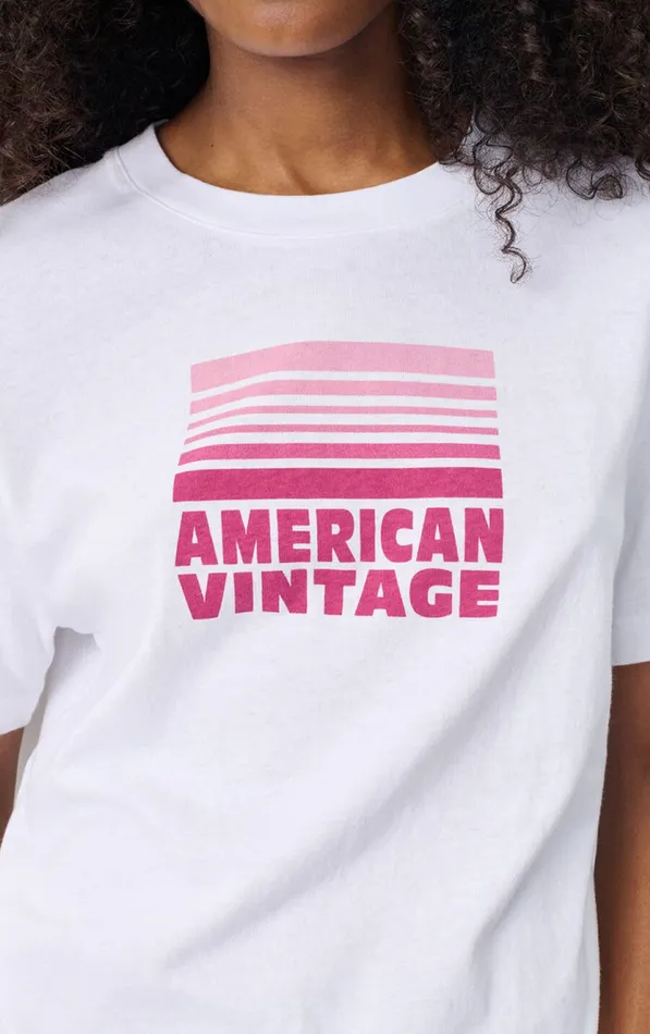 American Vintage Short Sleeve TShirts Women TShirt Ykobow White Print Fuchsia