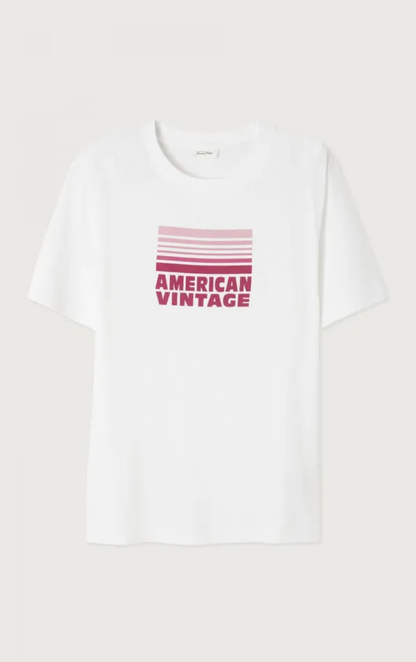 American Vintage Short Sleeve TShirts Women TShirt Ykobow White Print Fuchsia
