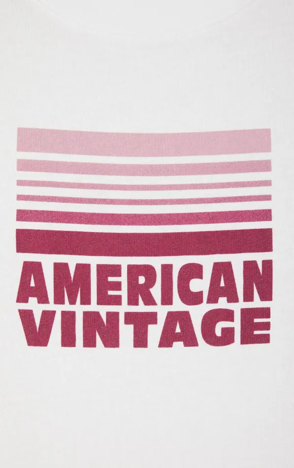 American Vintage Short Sleeve TShirts Women TShirt Ykobow White Print Fuchsia