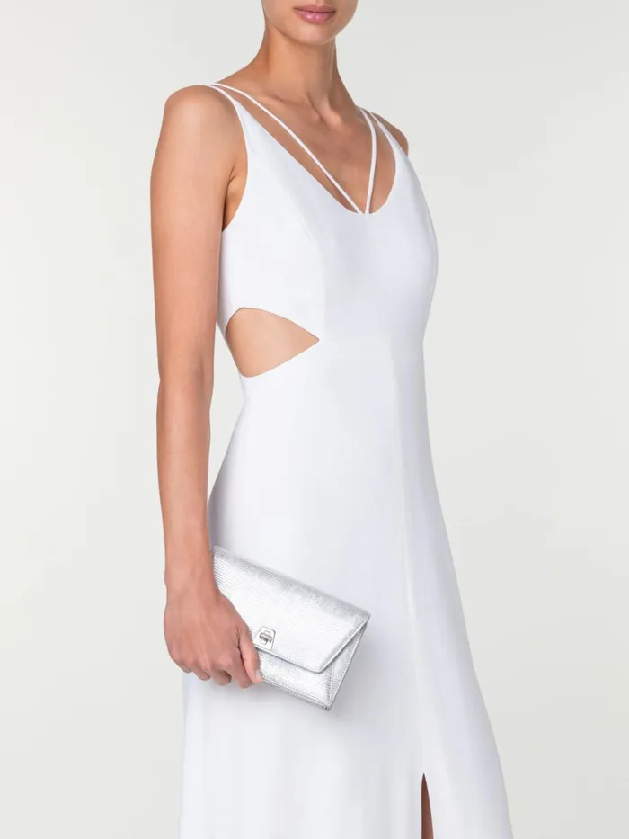 Anouk Envelope Bag In Leather With Lizard Lam Finish Silver Met Women Akris Shoulder Bags