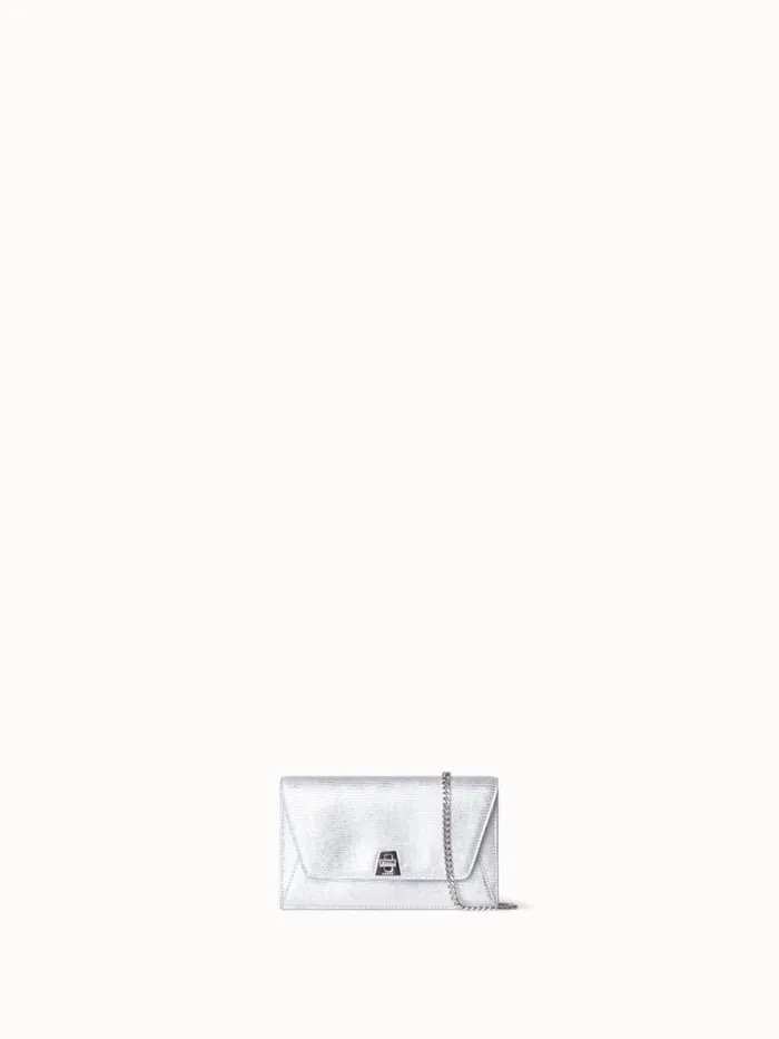 Anouk Envelope Bag In Leather With Lizard Lam Finish Silver Met Women Akris Shoulder Bags