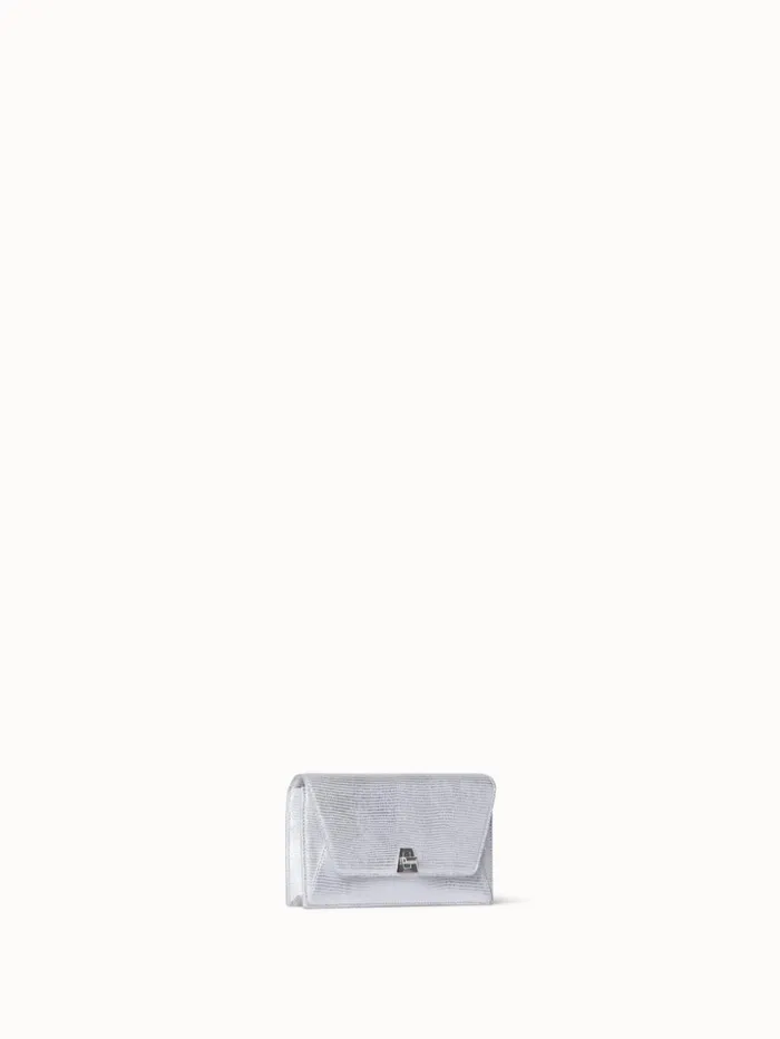 Anouk Envelope Bag In Leather With Lizard Lam Finish Silver Met Women Akris Shoulder Bags