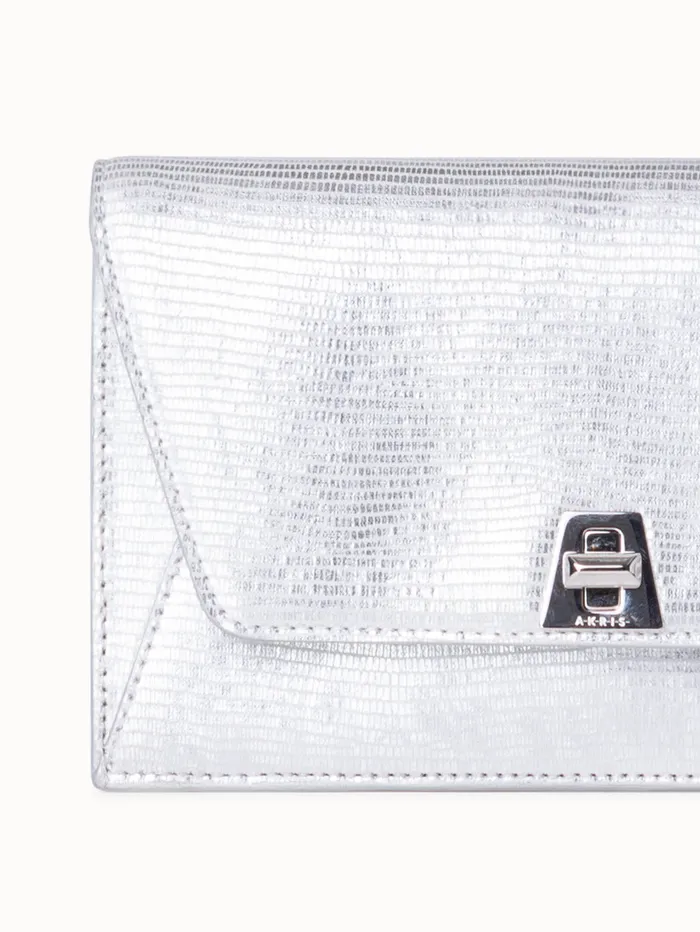 Anouk Envelope Bag In Leather With Lizard Lam Finish Silver Met Women Akris Shoulder Bags