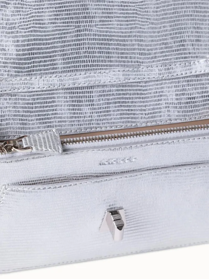 Anouk Envelope Bag In Leather With Lizard Lam Finish Silver Met Women Akris Shoulder Bags
