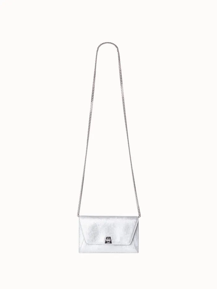 Anouk Envelope Bag In Leather With Lizard Lam Finish Silver Met Women Akris Shoulder Bags