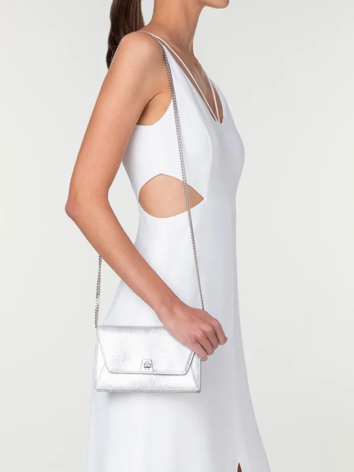 Anouk Envelope Bag In Leather With Lizard Lam Finish Silver Met Women Akris Shoulder Bags