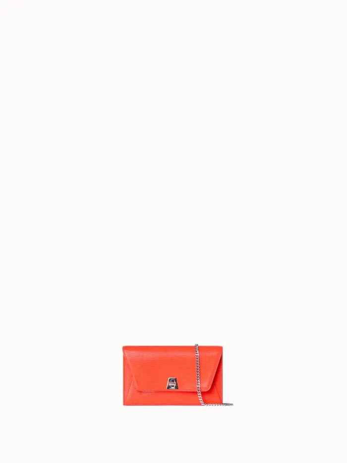 Anouk Envelope Bag With Shiny Lizard Finish Tangerine Women Akris Crossbody Bags