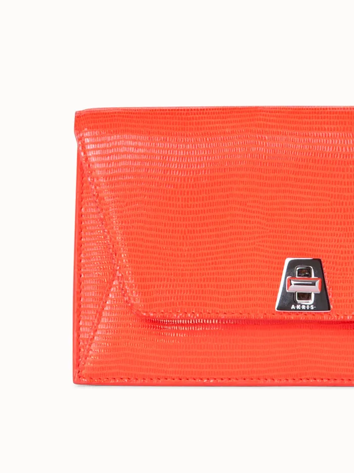 Anouk Envelope Bag With Shiny Lizard Finish Tangerine Women Akris Crossbody Bags