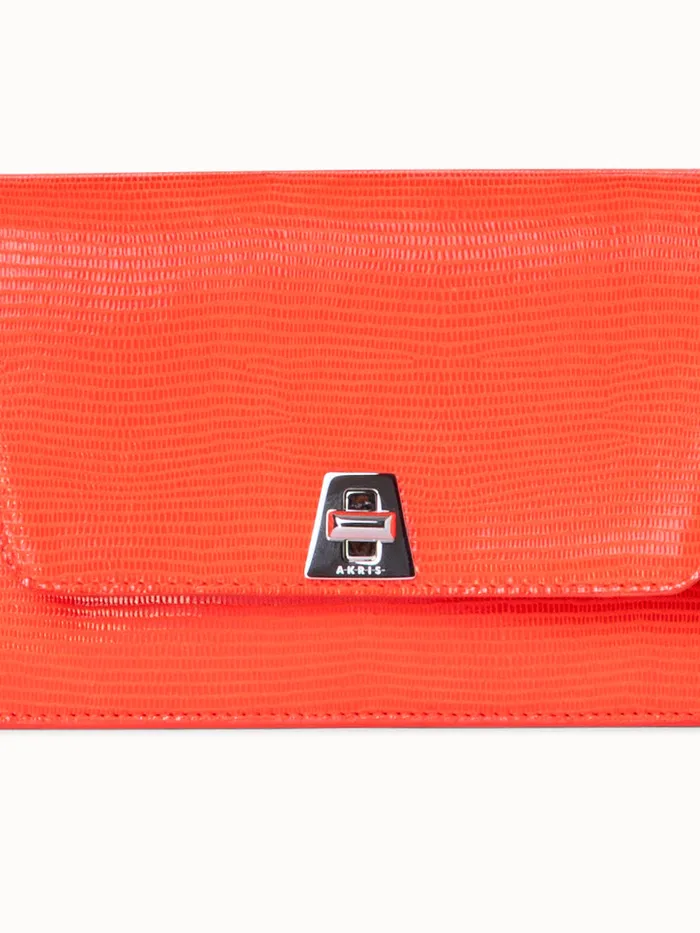 Anouk Envelope Bag With Shiny Lizard Finish Tangerine Women Akris Crossbody Bags