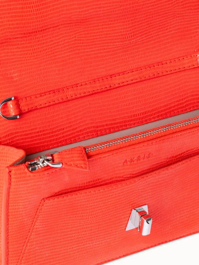 Anouk Envelope Bag With Shiny Lizard Finish Tangerine Women Akris Crossbody Bags