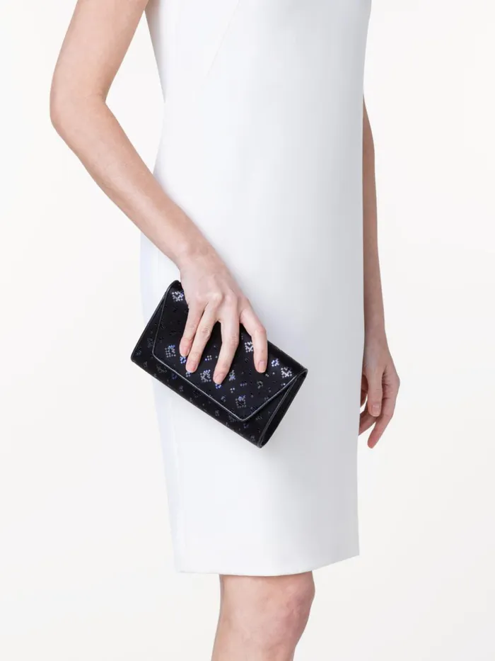 Anouk Mini Clutch In Satin With Shiny Squares Blackdenim Women Akris Shoulder Bags