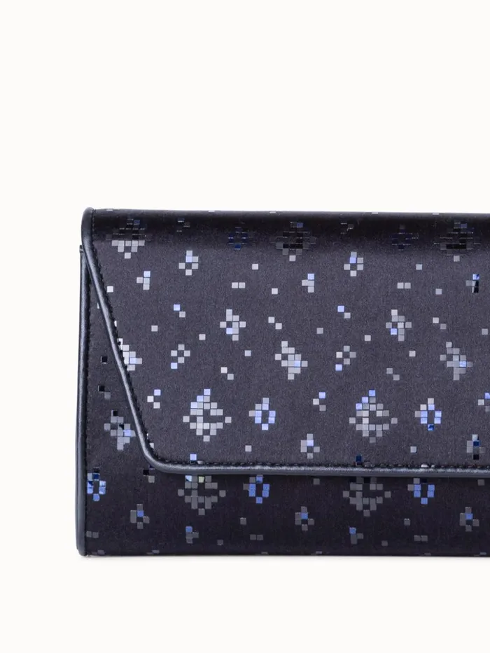 Anouk Mini Clutch In Satin With Shiny Squares Blackdenim Women Akris Shoulder Bags