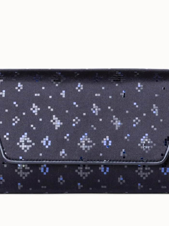 Anouk Mini Clutch In Satin With Shiny Squares Blackdenim Women Akris Shoulder Bags