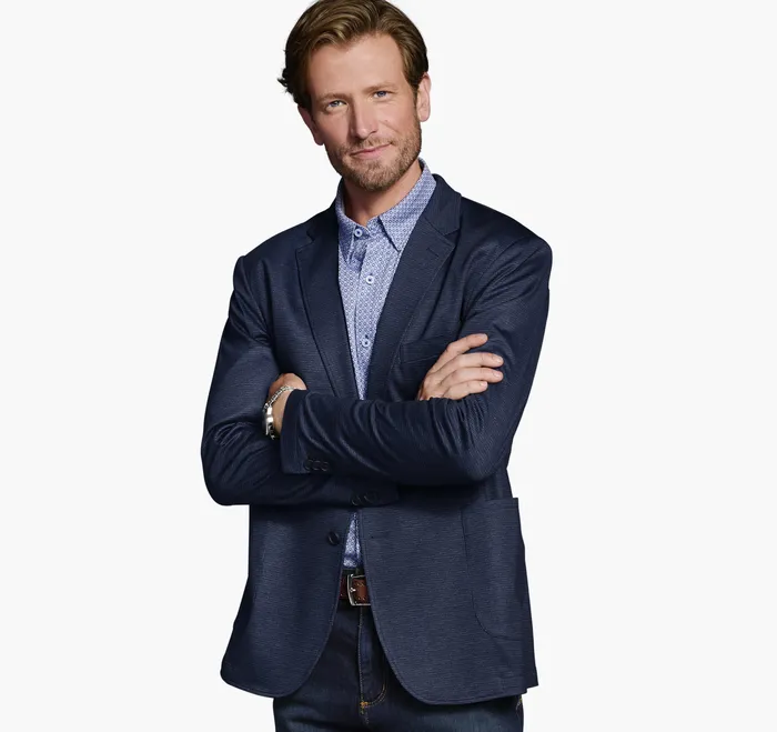 Apparel XC Flex Knit Blazer Navy Micro Houndstooth Johnston and Murphy Men