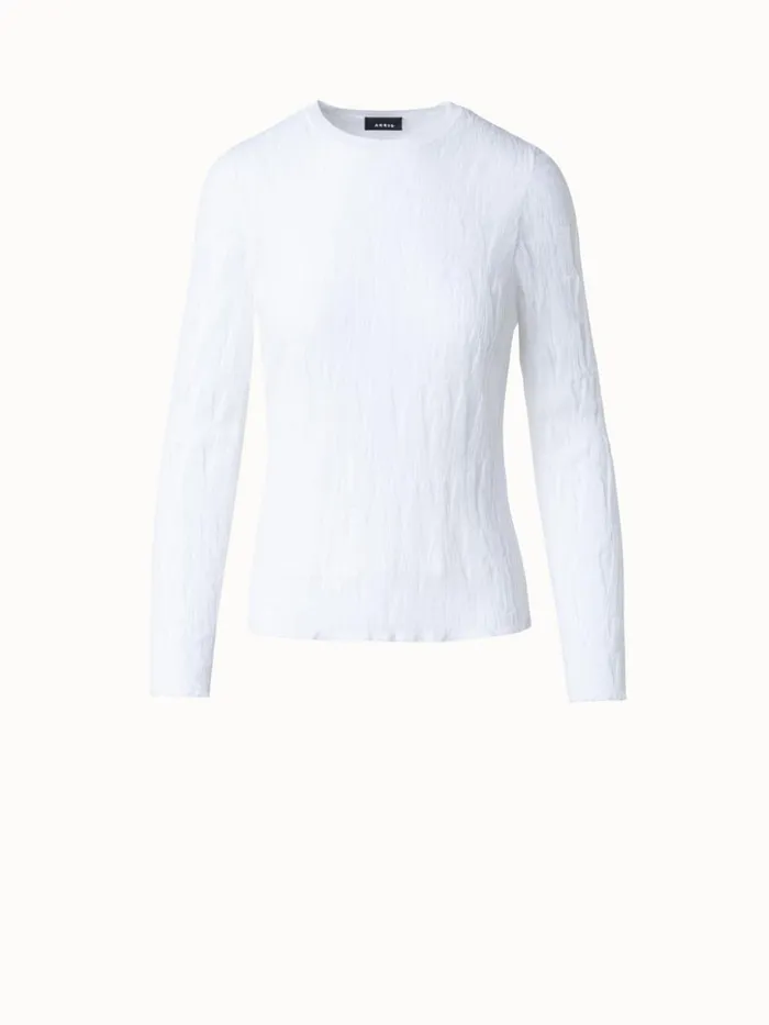 Asagao Knit Sweater In Cotton Blend With SemiSheer Sleeve Ecru Women Akris Knitwear