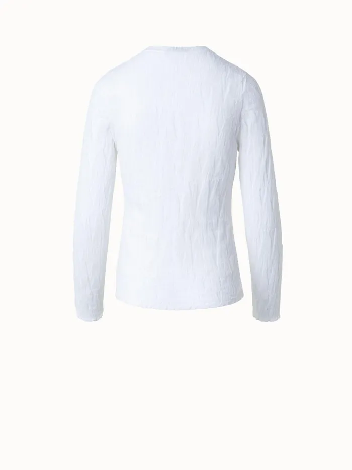 Asagao Knit Sweater In Cotton Blend With SemiSheer Sleeve Ecru Women Akris Knitwear