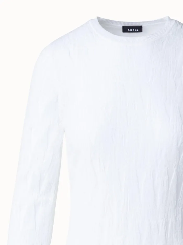 Asagao Knit Sweater In Cotton Blend With SemiSheer Sleeve Ecru Women Akris Knitwear