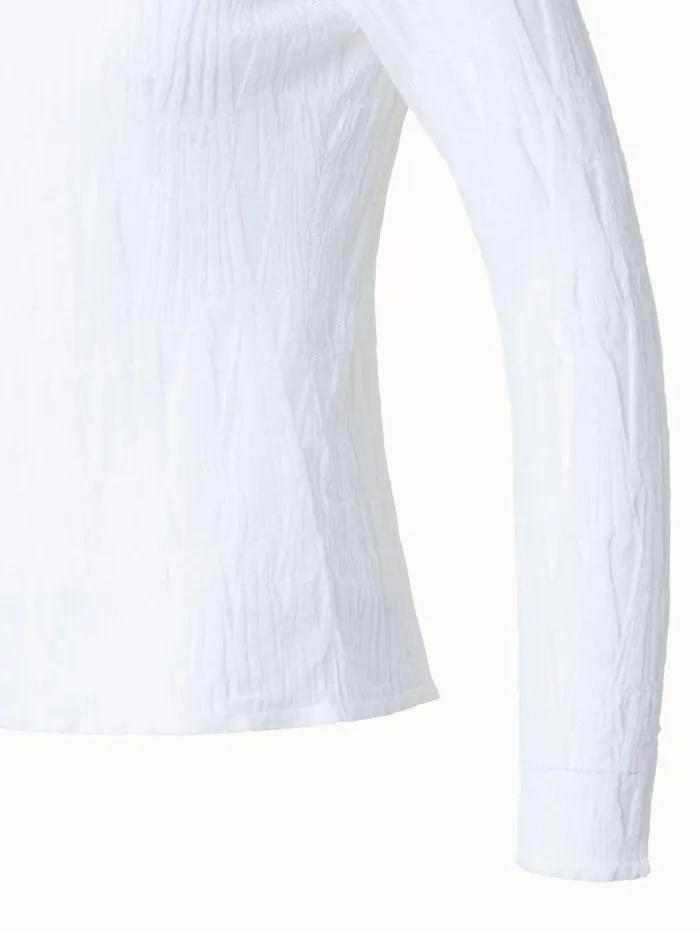 Asagao Knit Sweater In Cotton Blend With SemiSheer Sleeve Ecru Women Akris Knitwear