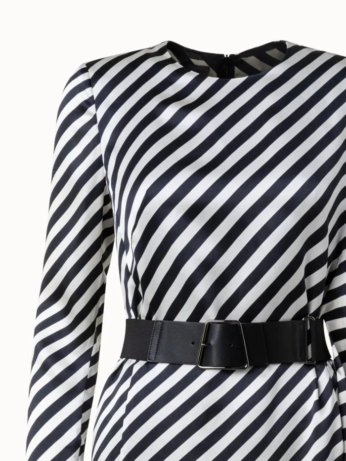 Asymmetrical Silk Techno Blend Dress With Diagonal Stripes Ecrublack Women Akris Dresses