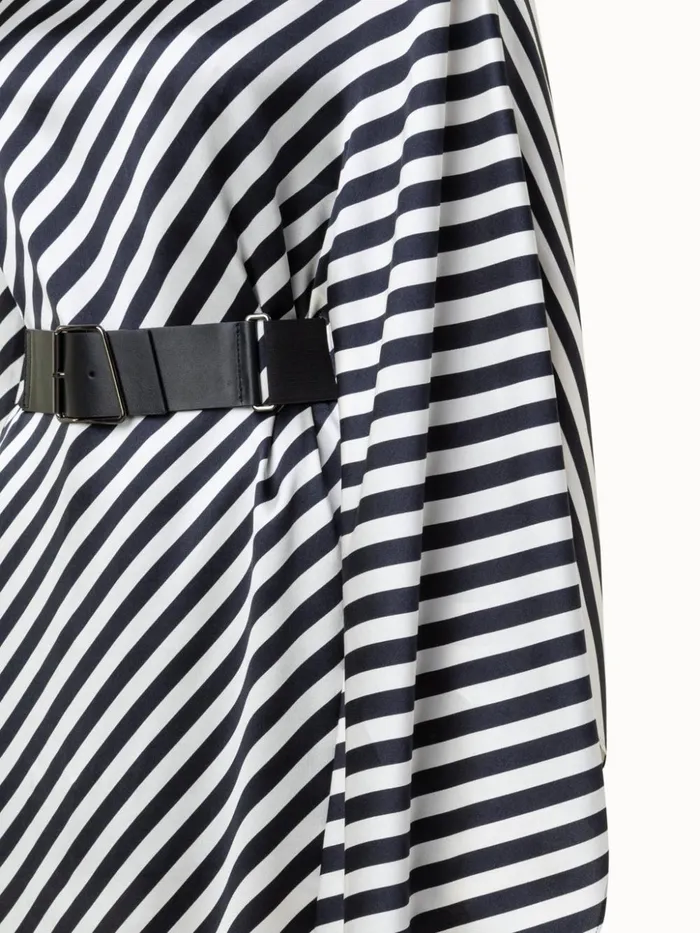 Asymmetrical Silk Techno Blend Dress With Diagonal Stripes Ecrublack Women Akris Dresses