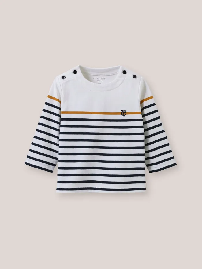 Baby Cyrillus Baby Boy Organic Cotton SailorStripe TShirt Rayure Marineecru