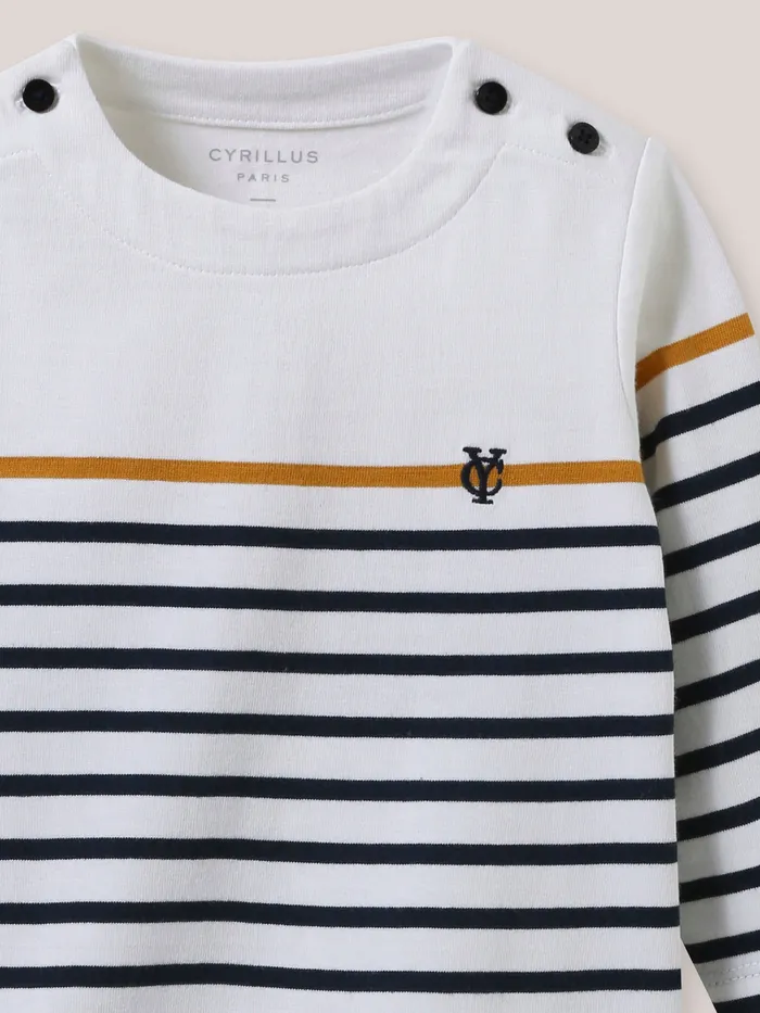 Baby Cyrillus Baby Boy Organic Cotton SailorStripe TShirt Rayure Marineecru