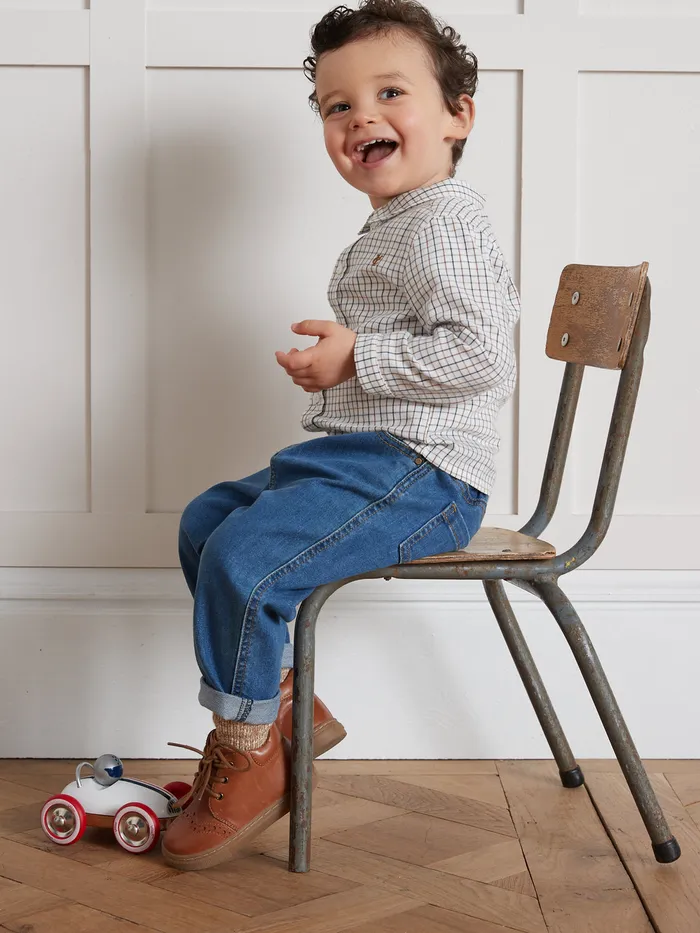 Baby Cyrillus Baby Boy Tattersall Check Shirt Carreaux Chocobleu