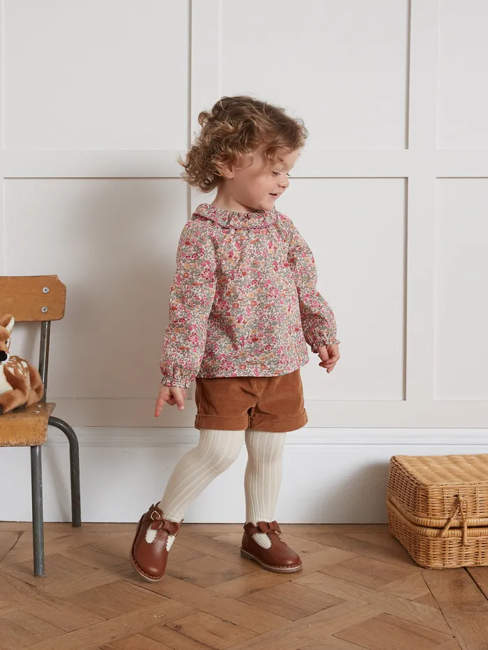 Baby Cyrillus Baby Girl Leather TStrap Shoes With Bow Cognac