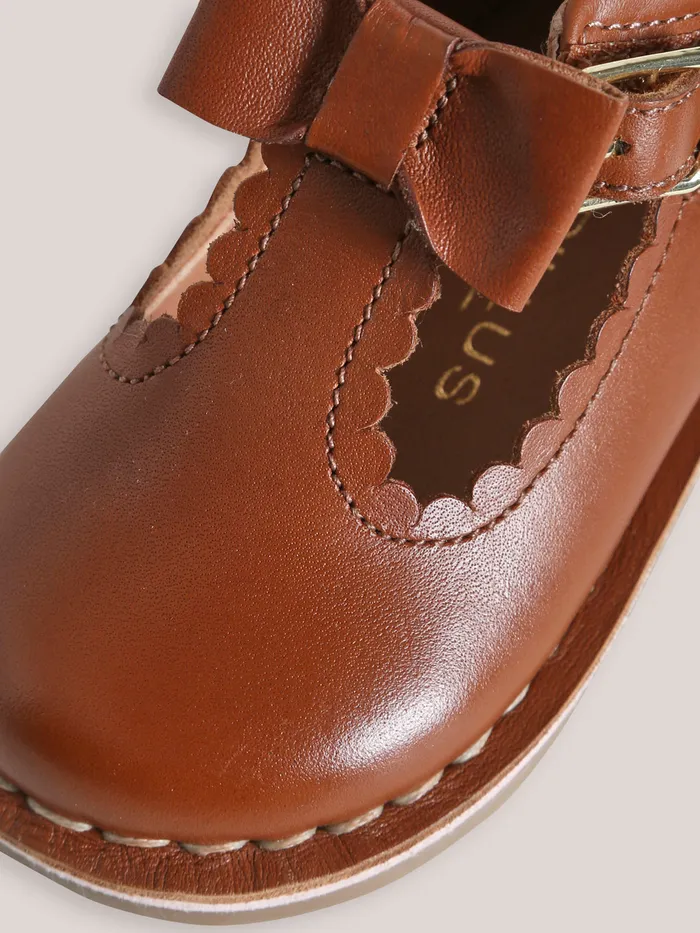 Baby Cyrillus Baby Girl Leather TStrap Shoes With Bow Cognac