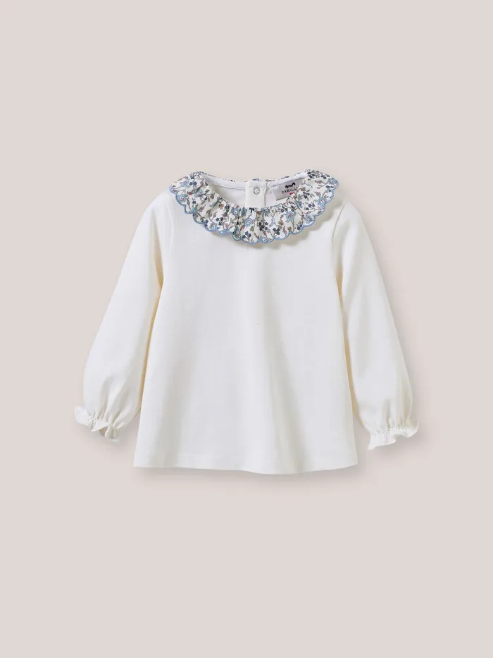 Baby Cyrillus Baby Girl Organic Cotton TShirt Collar Made With Liberty Fabric Lib Hannah Fay