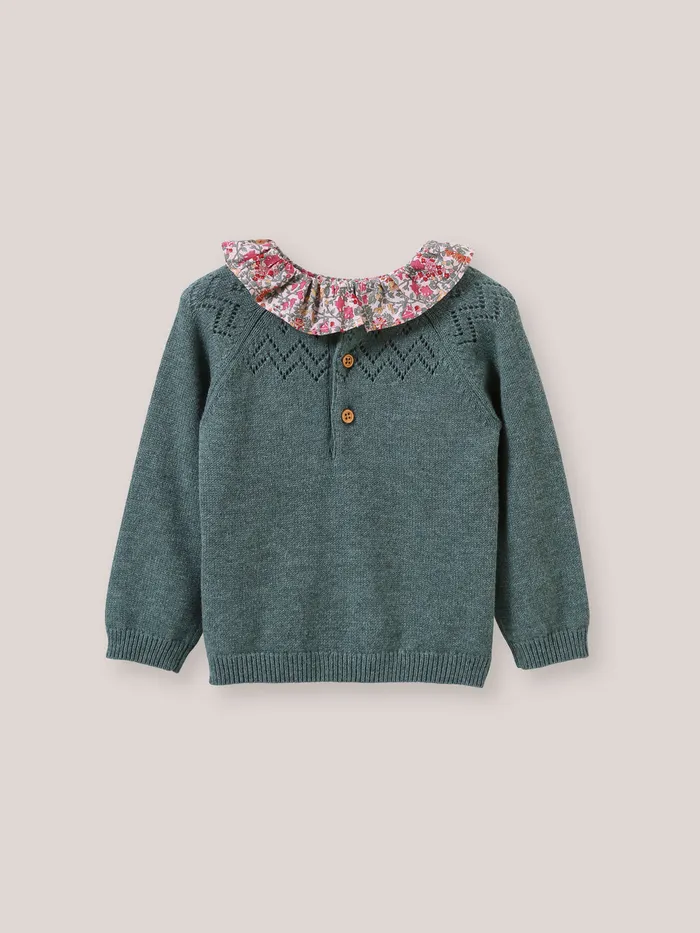Baby Cyrillus Baby Girl Sweater With Babingdon Motif Collar Made With Liberty Fabric Eucalyptus